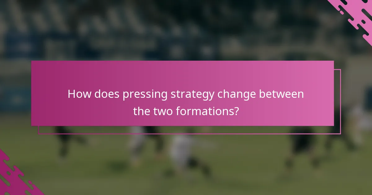 How does pressing strategy change between the two formations?